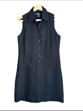 Harold’s Vintage Linen Shirt Dress Size 6 Black Sleeveless Minimalist 90s CBK